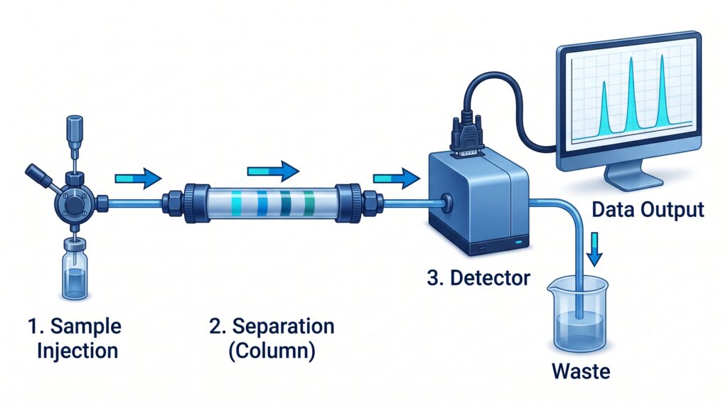 Analytical flow path ending at waste