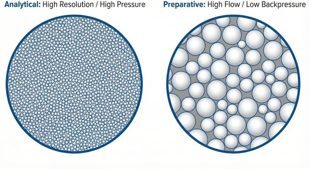 Column dimensions and particle size compared