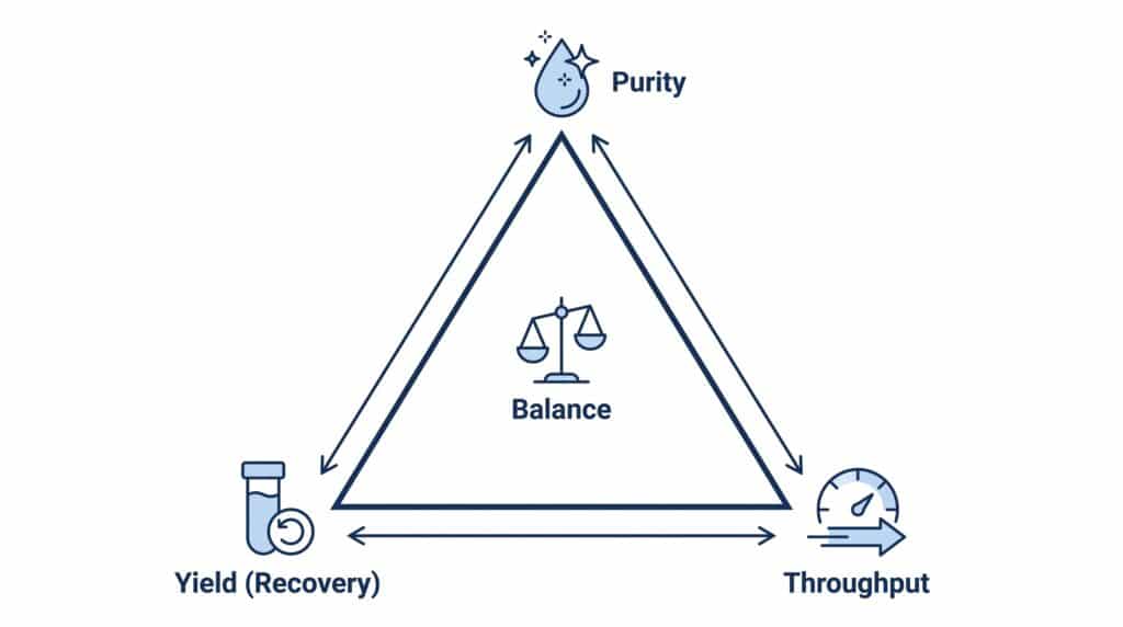 The purity, yield, and throughput trade-off