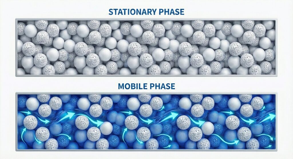 Stationary and mobile phases diagram