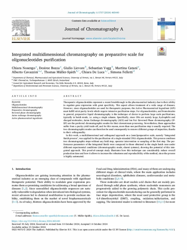Integrierte multidimensionale Chromatographie im präparativen Maßstab zur Reinigung von Oligonukleotiden, J. Chromatogr. A