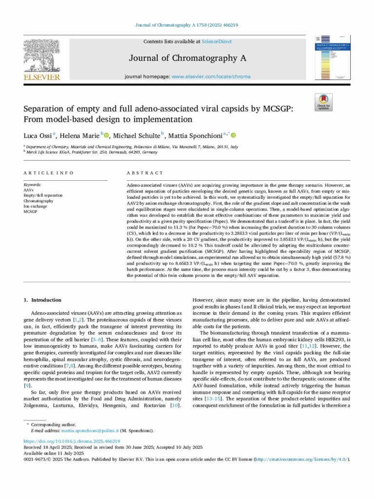 Separation of Empty and Full Adeno-Associated Viral Capsids by MCSGP: From Model-Based Design to Implementation, J. Chromatogr. A