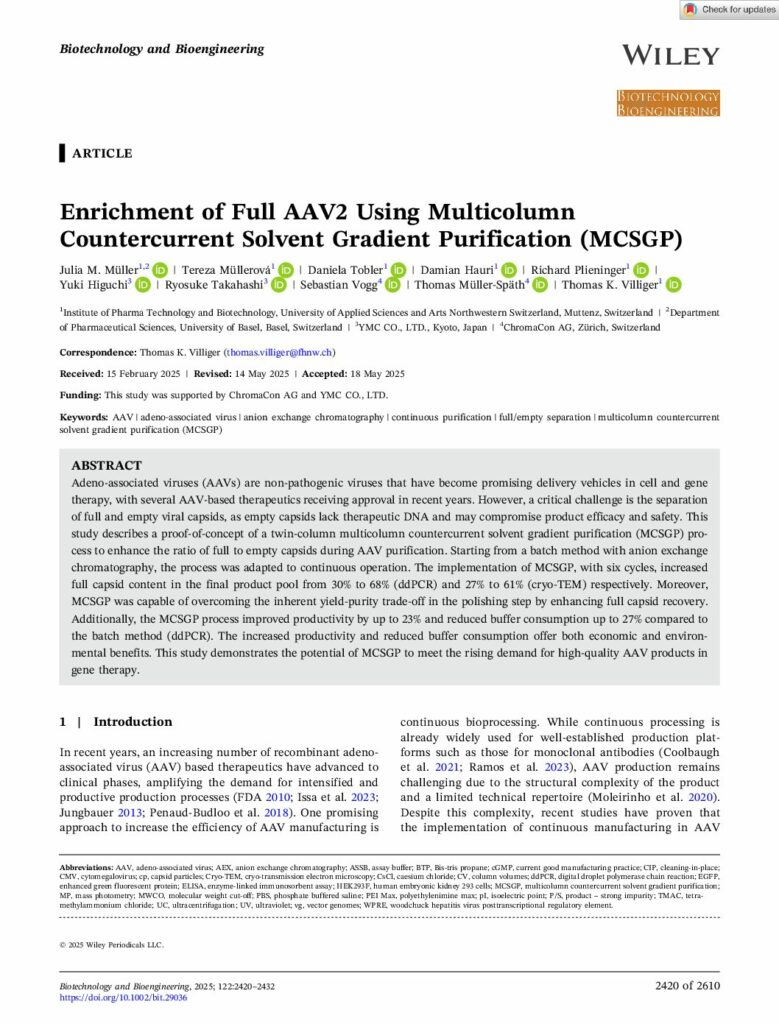 Enrichment of Full AAV2 Using Multicolumn Countercurrent Solvent Gradient Purification (MCSGP), Biotechnol. Bioeng.