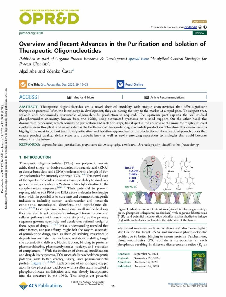 Überblick und aktuelle Fortschritte bei der Reinigung und Isolierung therapeutischer Oligonukleotide, Org. Process Res. Dev.