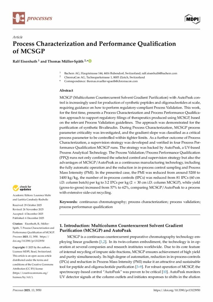 Prozesscharakterisierung und Leistungsqualifizierung von MCSGP, Processes Journal